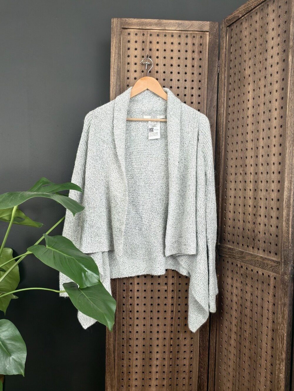 Guess Open-Front Draped Cardigan - Light Gray
